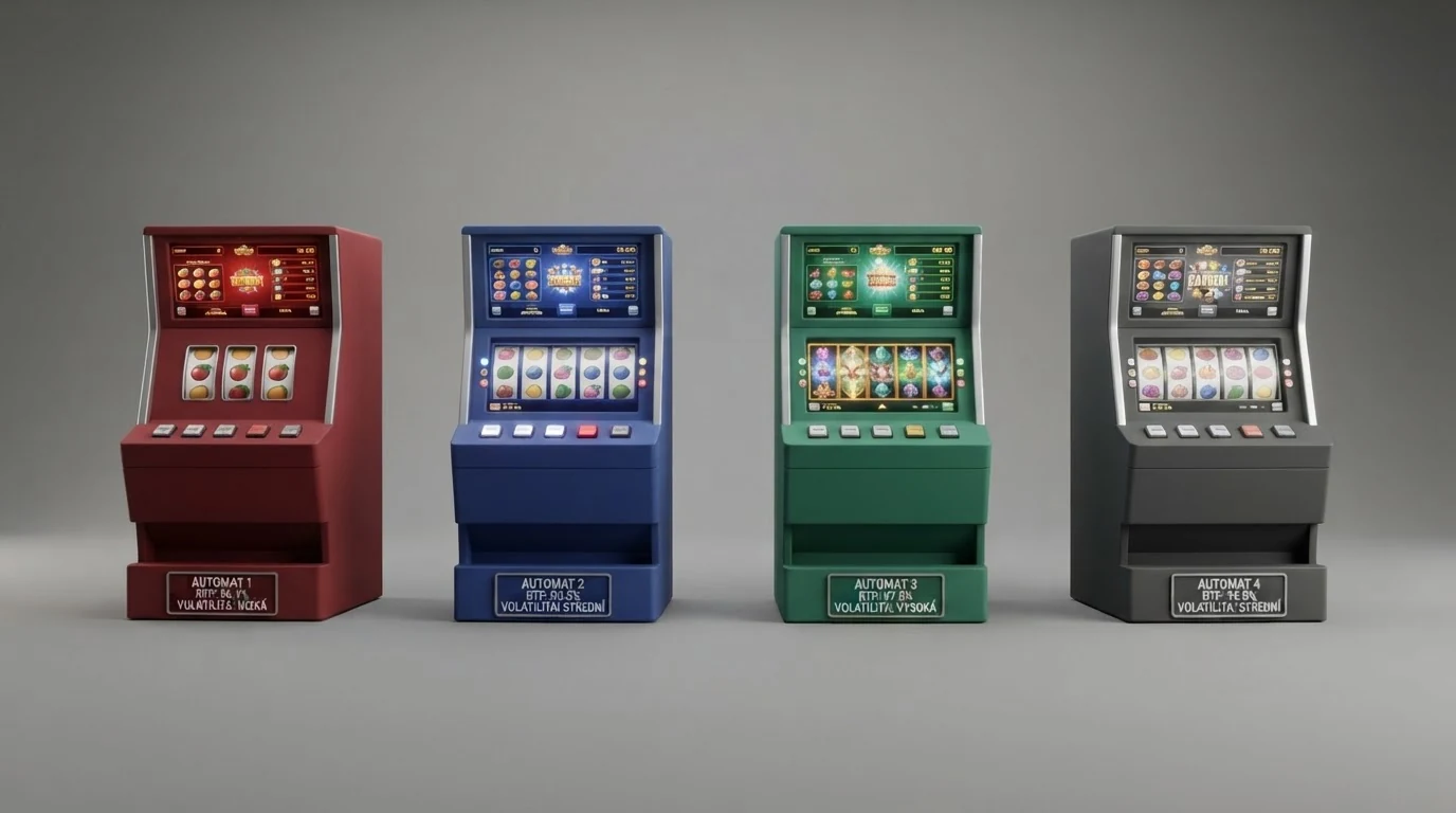 Čtveřice nejčastějších bonusových automatů s vyznačeným RTP a volatilitou — Respin Joker, Multi Vegas 81, Firebird Double 27, 100 Hot Wild
