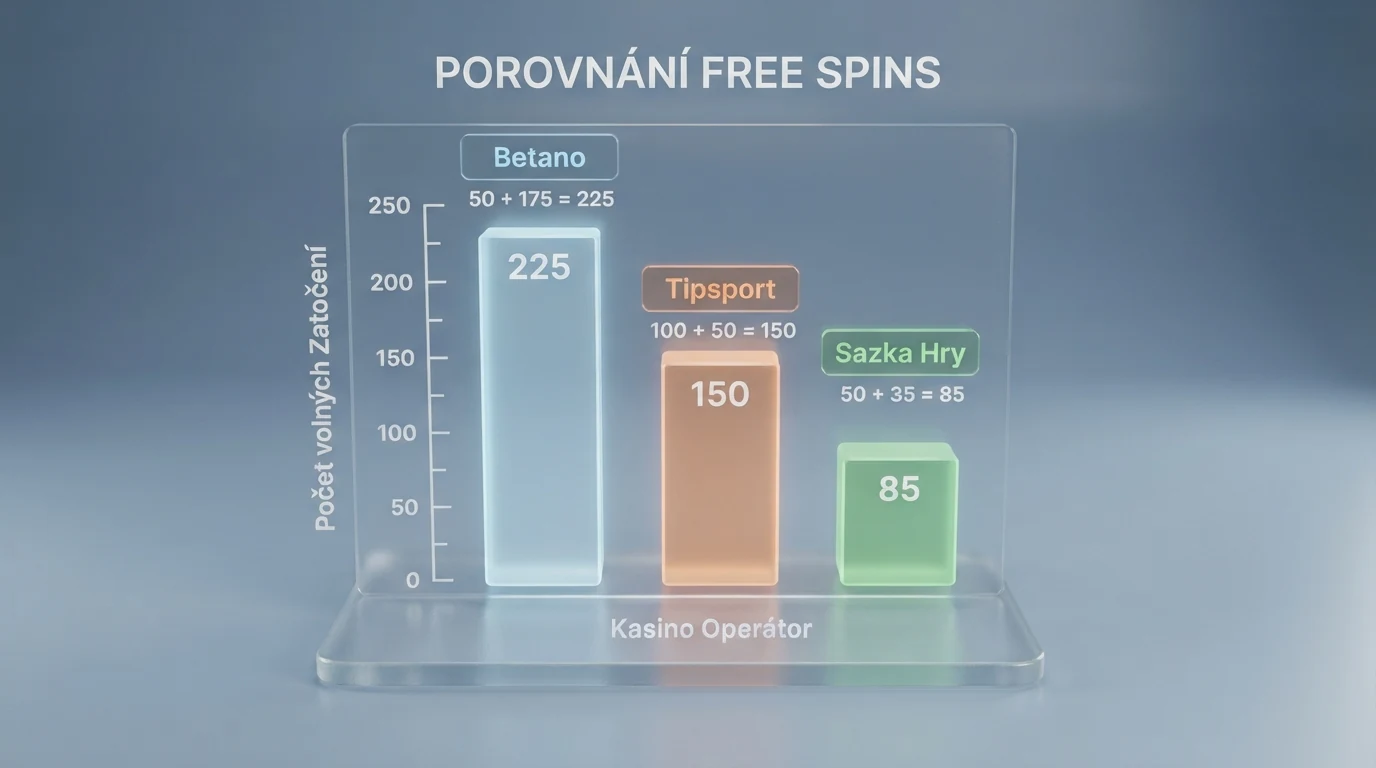 Tabulka s přehledem deseti českých online casin, jejich počty otoček zdarma, hodnotami spinů a podmínkami protočení