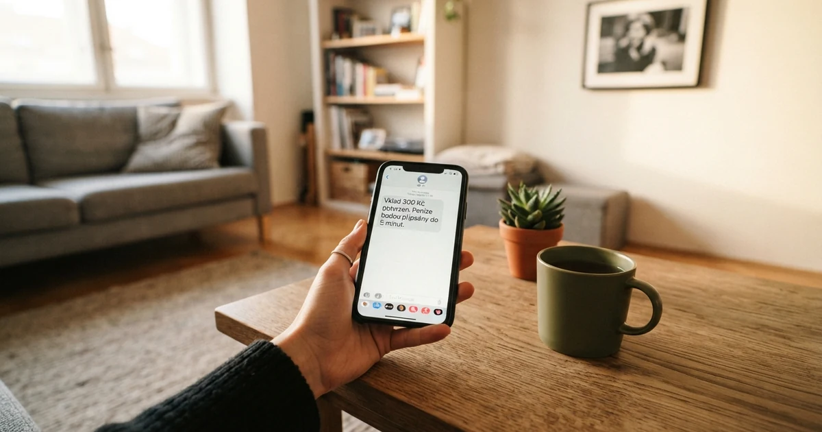 Mobilní telefon zobrazující potvrzovací SMS zprávu o vkladu do online casina