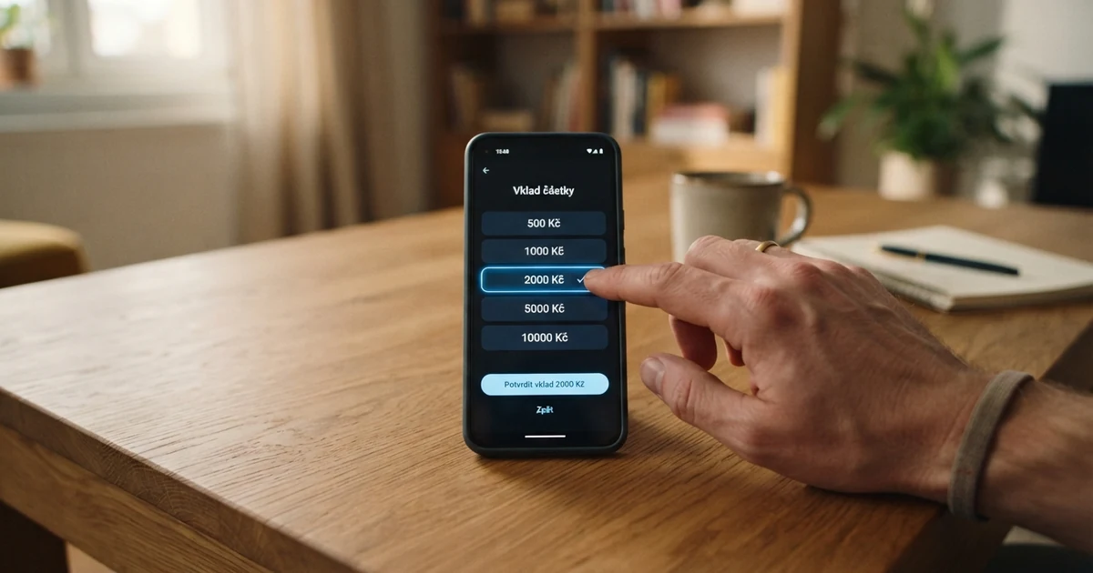 Hráč vybírá na obrazovce mobilního telefonu výši vkladu v online casinu
