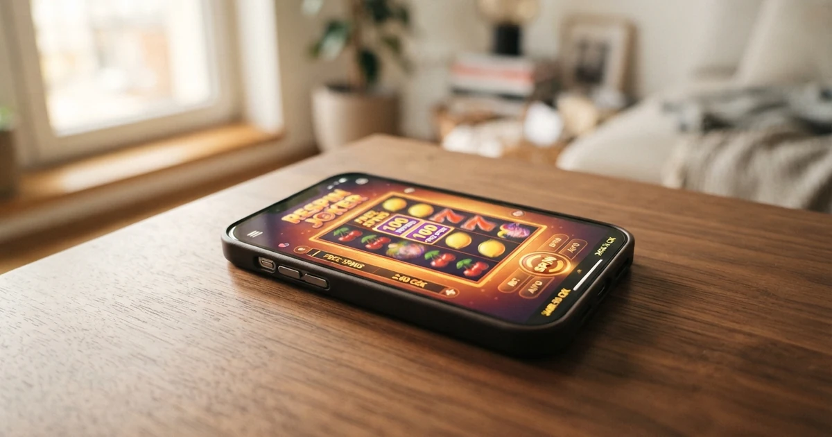 Mobilní telefon zobrazující online casino s nabídkou free spinů bez vkladu vedle nápisu registrace zdarma