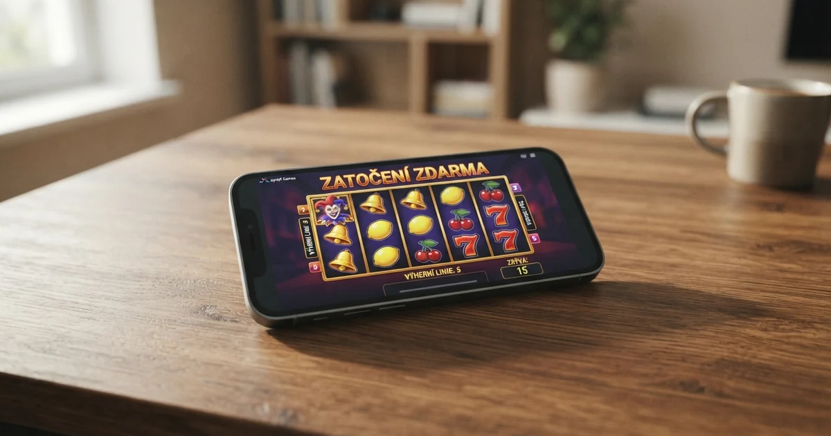 Mobilní telefon s otevřenou kasinovou hrou a počítadlem bonusových zatočení