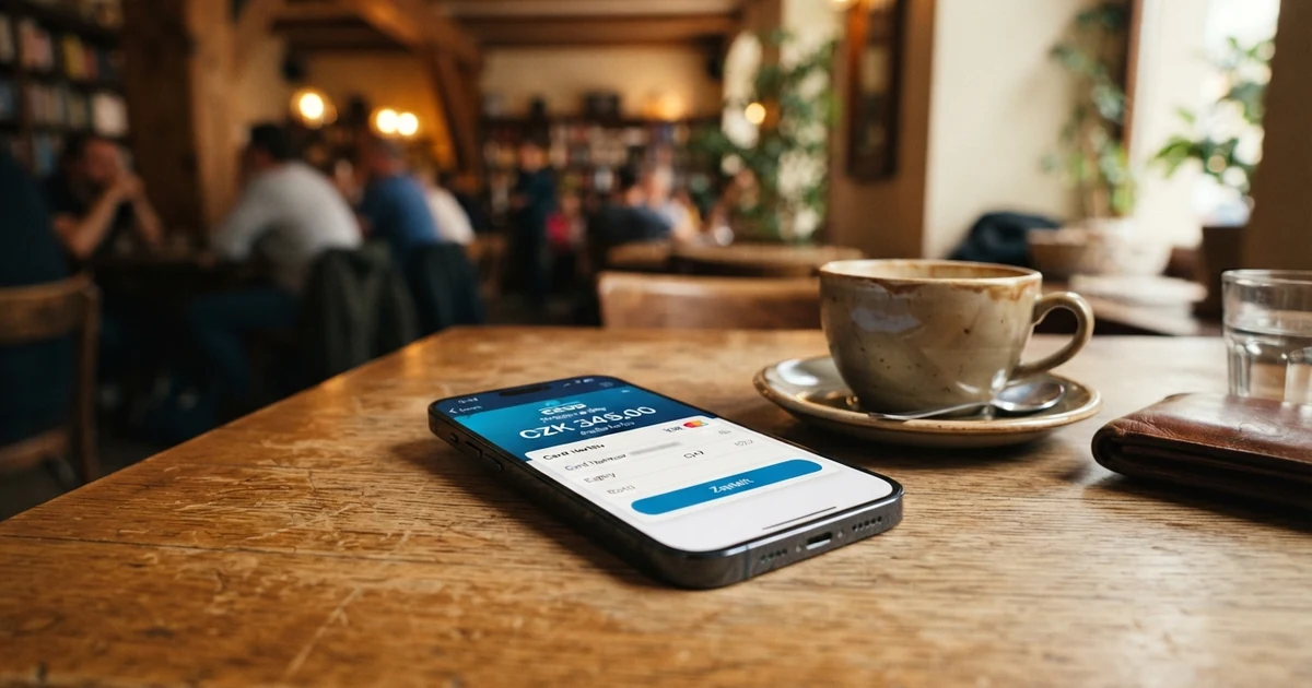 Platební brána GoPay na displeji mobilního telefonu vedle loga online casina, české prostředí