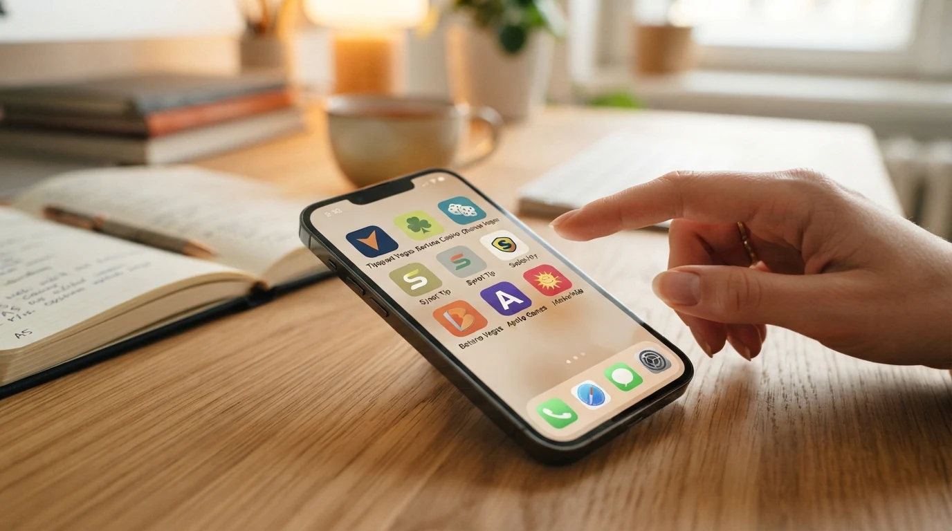 Ikony mobilních aplikací českých online kasin seřazené vedle sebe na displeji telefonu.