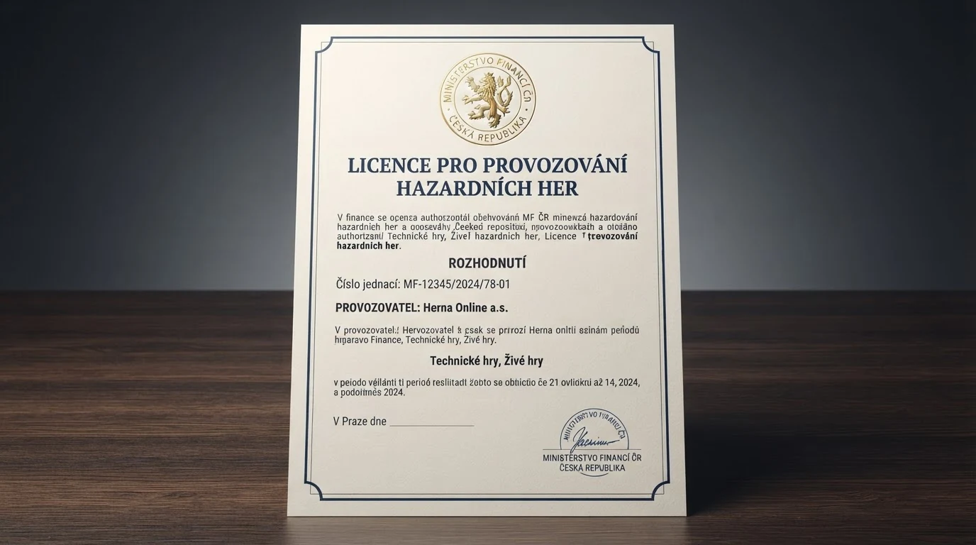 Dokument s logem Ministerstva financí ČR a razítkem licence