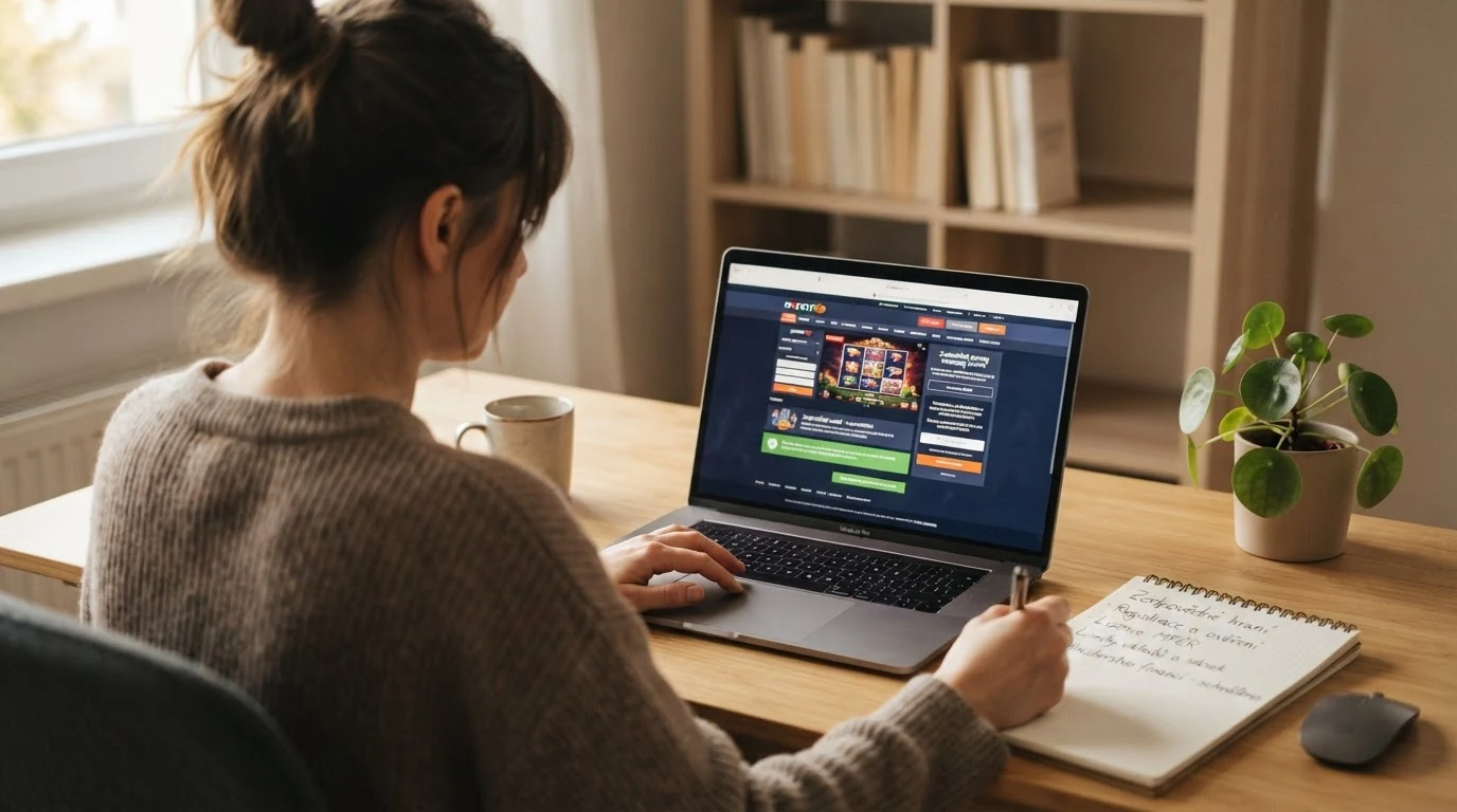 Úřední dokument s razítkem Ministerstva financí ČR vedle obrazovky s logem licencovaného online casina