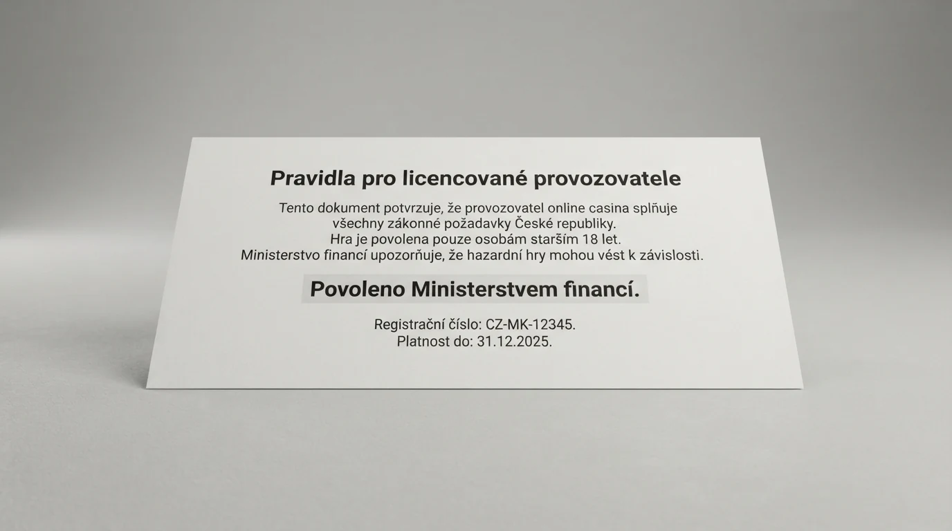 Úřední dokument s razítkem Ministerstva financí ČR vedle výpisu ze Seznamu legálních provozovatelů hazardních her