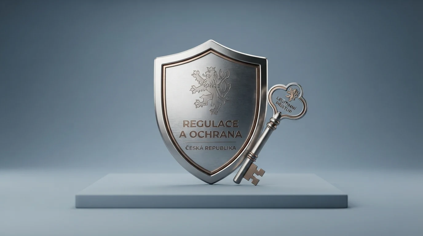 Logo Ministerstva financí ČR vedle ilustrace úředního dokumentu s razítkem a textem o hazardním zákoně