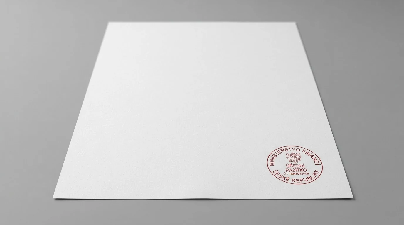 Dokument s úředním razítkem znázorňující licenci Ministerstva financí ČR