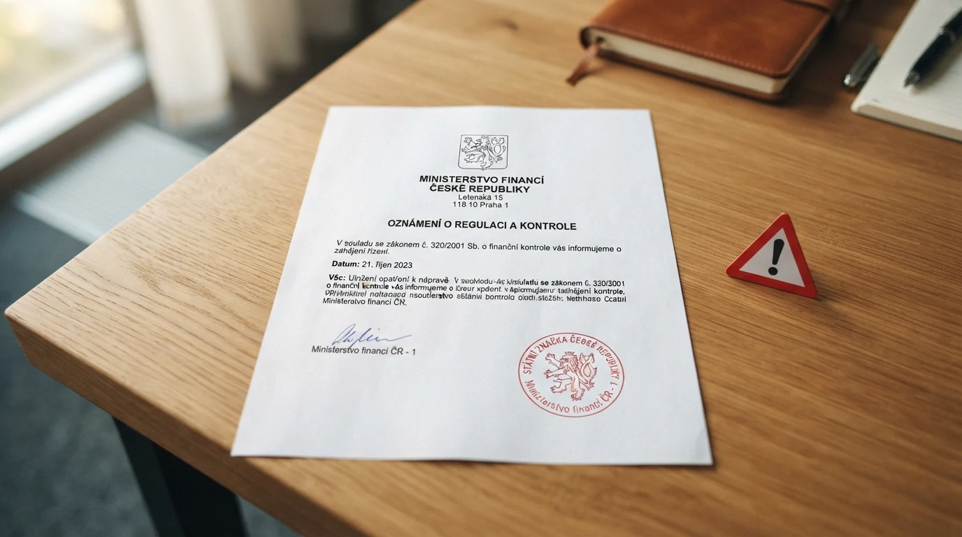 Dokument s razítkem Ministerstva financí ČR položený vedle výstražného symbolu a textu zákona o hazardních hrách