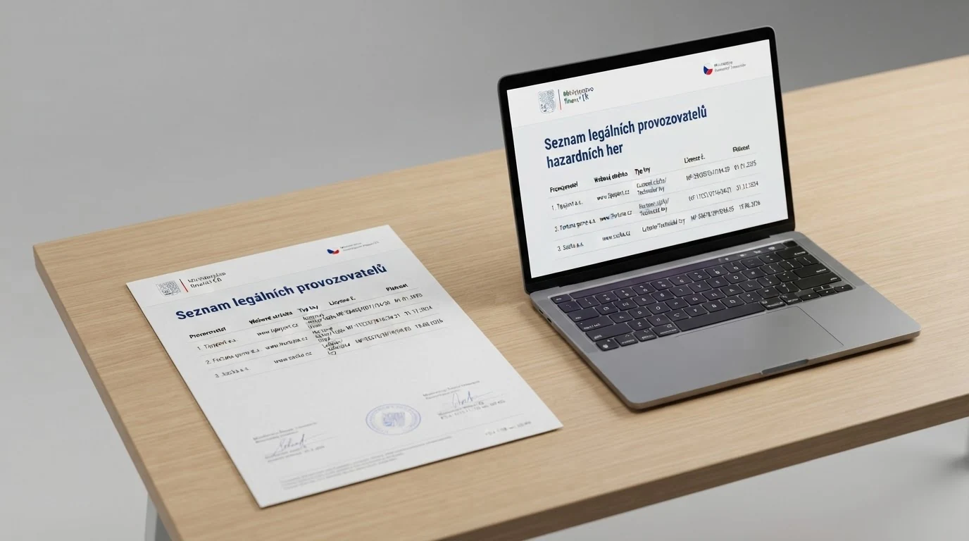 Oficiální dokument s razítkem Ministerstva financí ČR položený vedle klávesnice — symbol ověření, které má smysl.