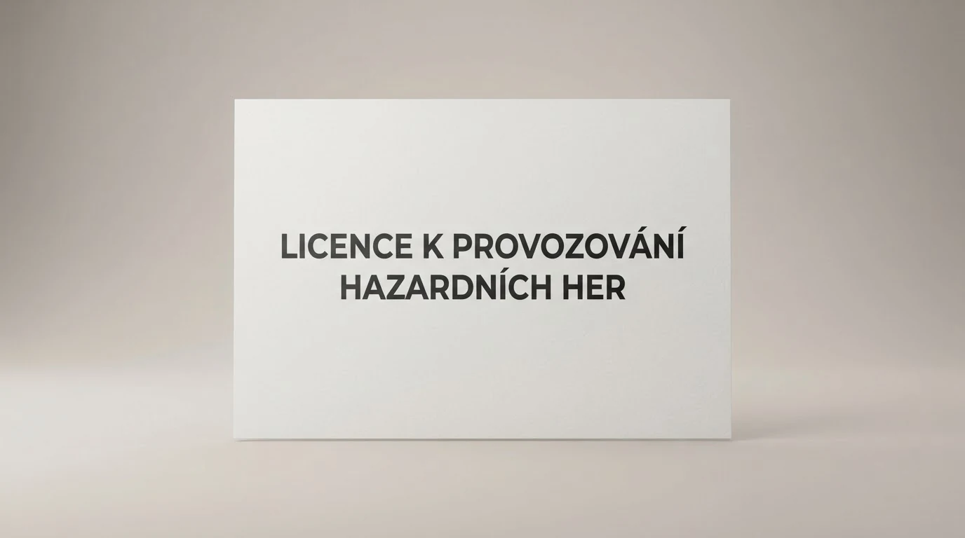 Logo Ministerstva financí ČR vedle ilustrace úředního dokumentu s razítkem a textem licence k provozování hazardních her