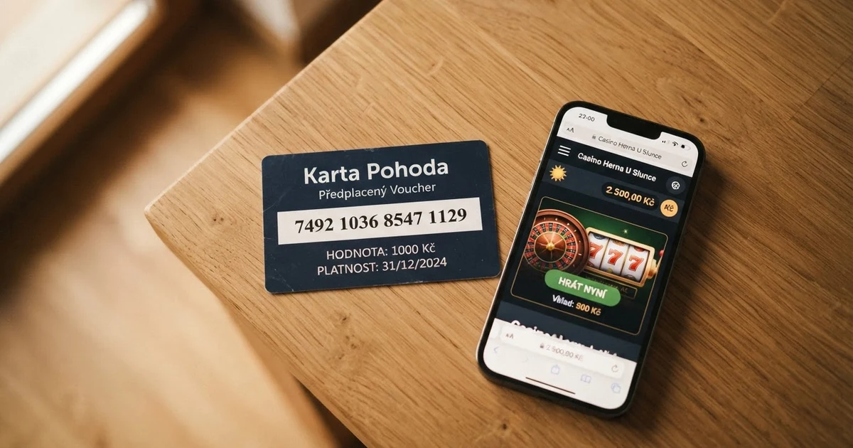 Paysafecard kupon s 16místným PIN kódem položený vedle mobilního telefonu s otevřenou stránkou online casina