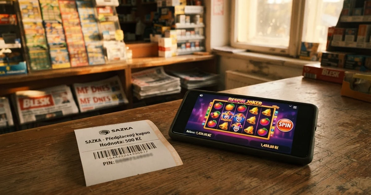 Paysafecard voucher vedle obrazovky s online kasinem