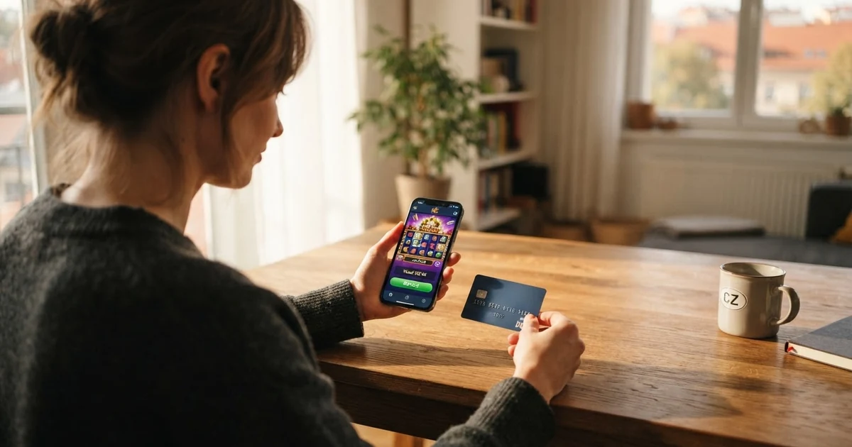 Hráč držící platební kartu Visa před obrazovkou s rozhraním online casina