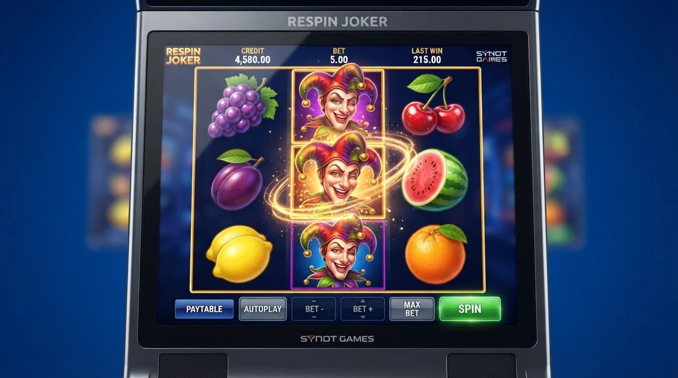 Herní pole automatu Respin Joker od SYNOT Games s viditelnými symboly Jokera