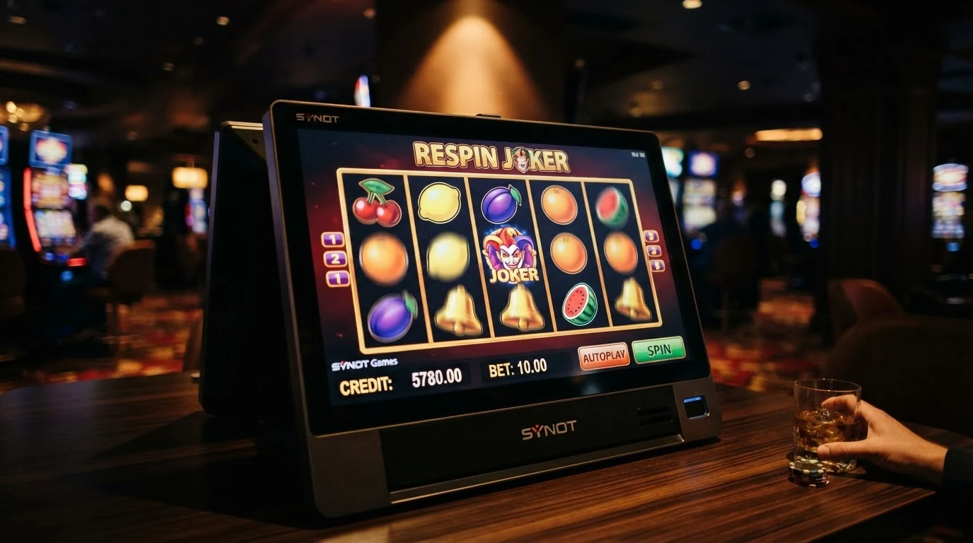 Výherní automat Respin Joker od společnosti SYNOT Games s ovocnými symboly na třech válcích a pěti výherních liniích