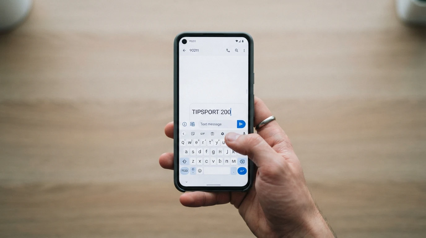 Displej telefonu se zprávou ve formátu TIPSPORT 200 odesílanou na číslo 90211