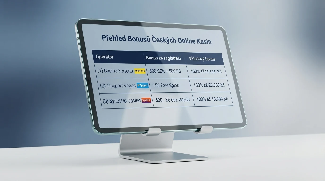 Přehled deseti kasin s českou licencí seřazených podle registračních a vkladových bonusů