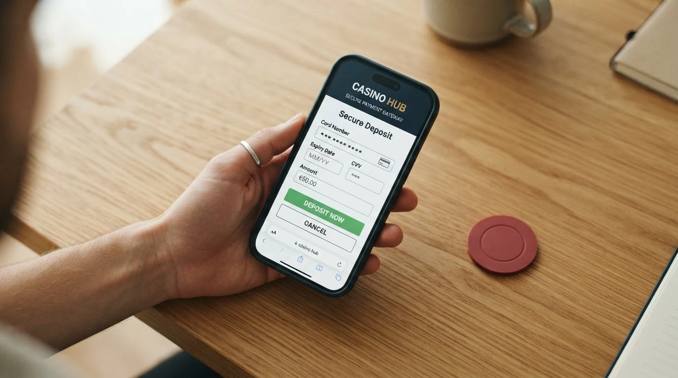 Proces platby kartou v online casinu na obrazovce notebooku