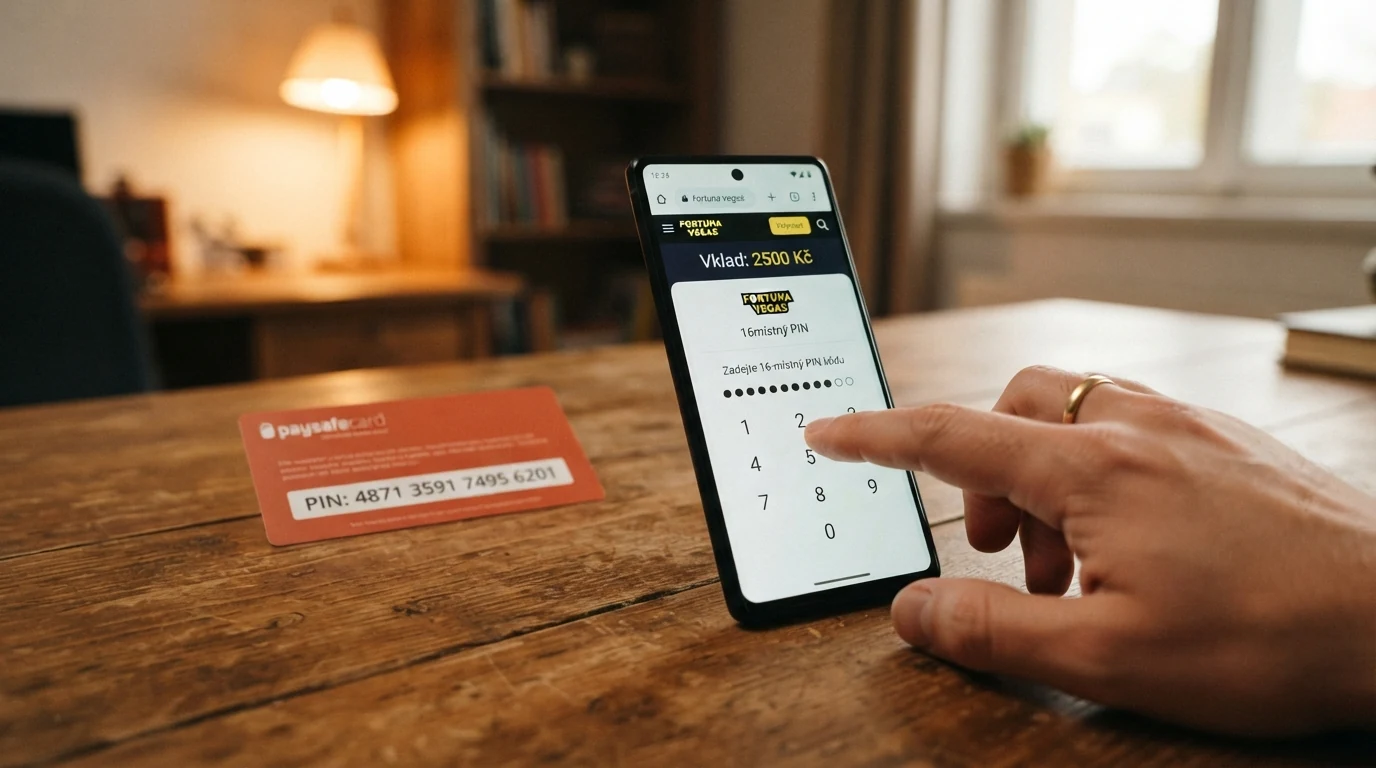 Zadávání paysafecard PIN kódu na platební bráně kasina