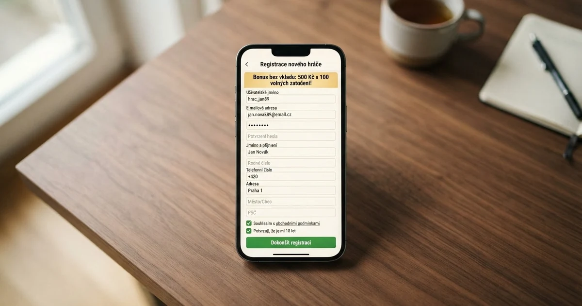 Registrační formulář online kasina s nabídkou bonusu bez vkladu